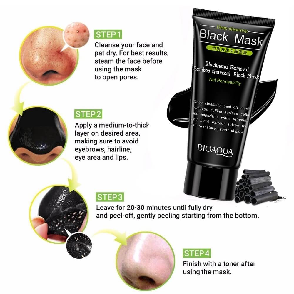 Activated Blackhead On Nose Removal Bamboo Charcoal Black Face Mask - Deep Cleansing & Blackhead Removal - BIOAQUA® OFFICIAL STORE