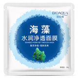 Máscara facial com 8 opções (Leite / Seda / Baba de caracol / Vinho tinto / Aloe vera / Laranja / Algas marinhas)